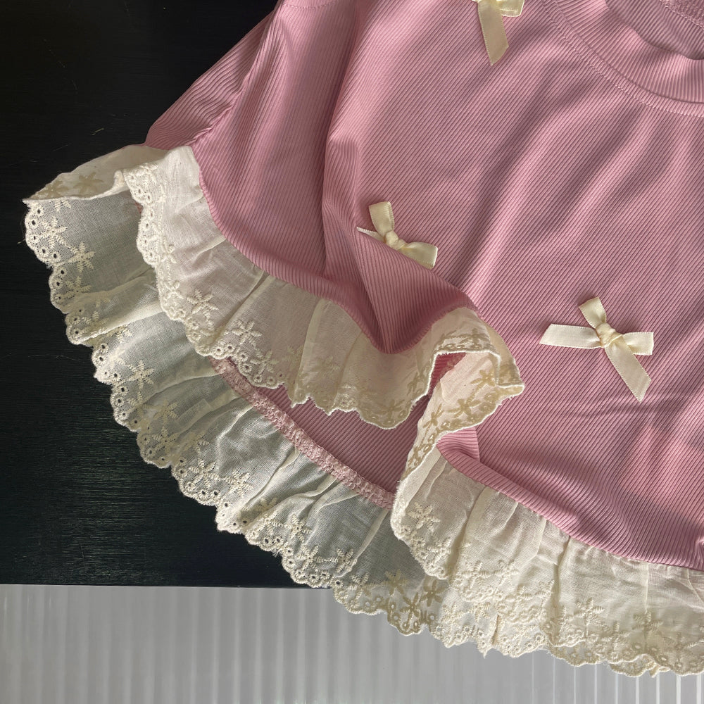Girls' Bow-knot Lace Top+Trousers Princess Set