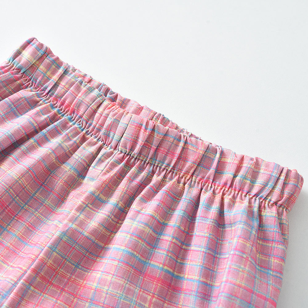 Girls' Plaid Sun-top+Trousers Vacation Set