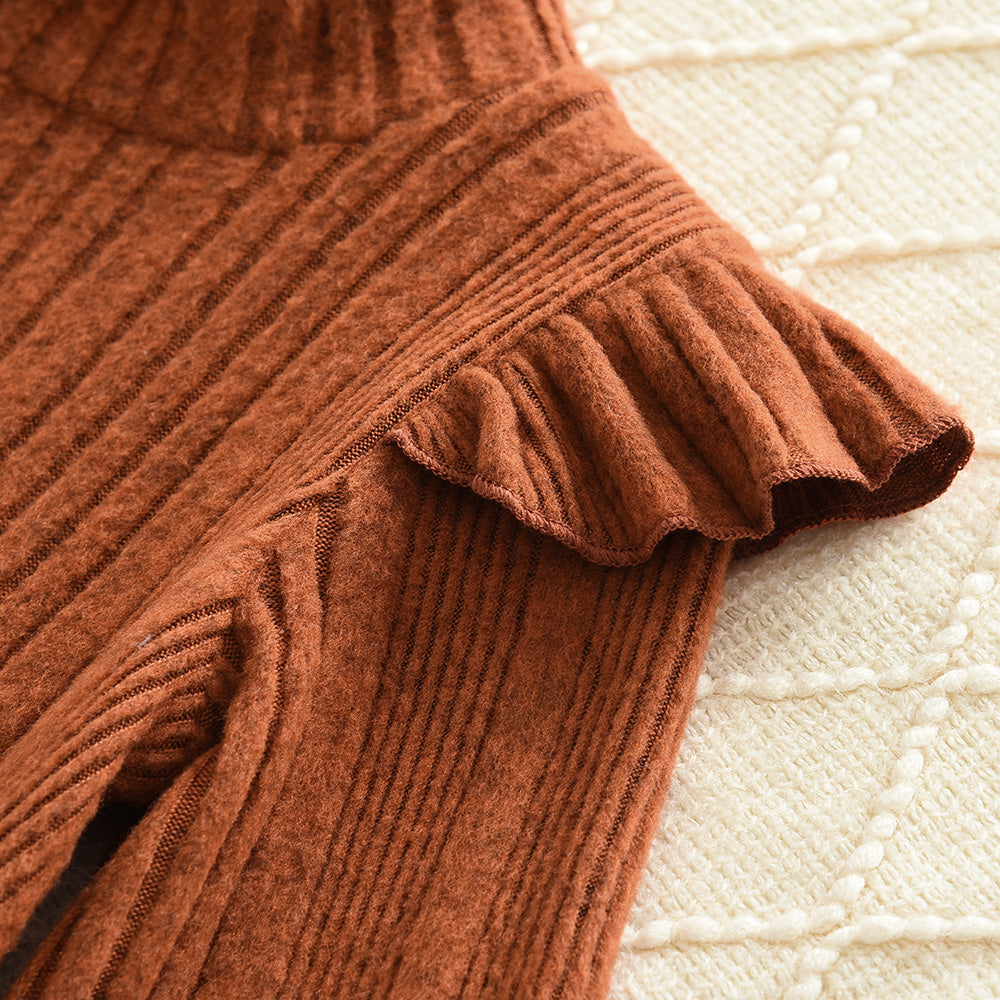 Girls' Knitted Dress+Fluffy Waistcoat Baby Set