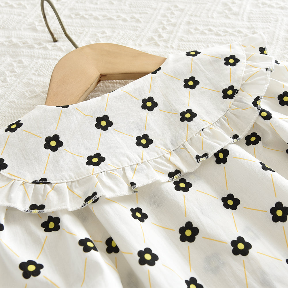 Girls' Bow-knot Printing Shirt+Patchwork Skirt Set