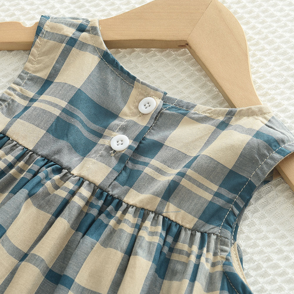 Girls' Plaid Sleeveless Top+Pant 2PCS Set
