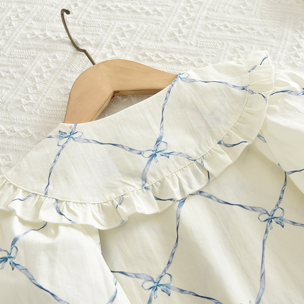 Girls' Bow-knot Printing Shirt+Patchwork Skirt Set