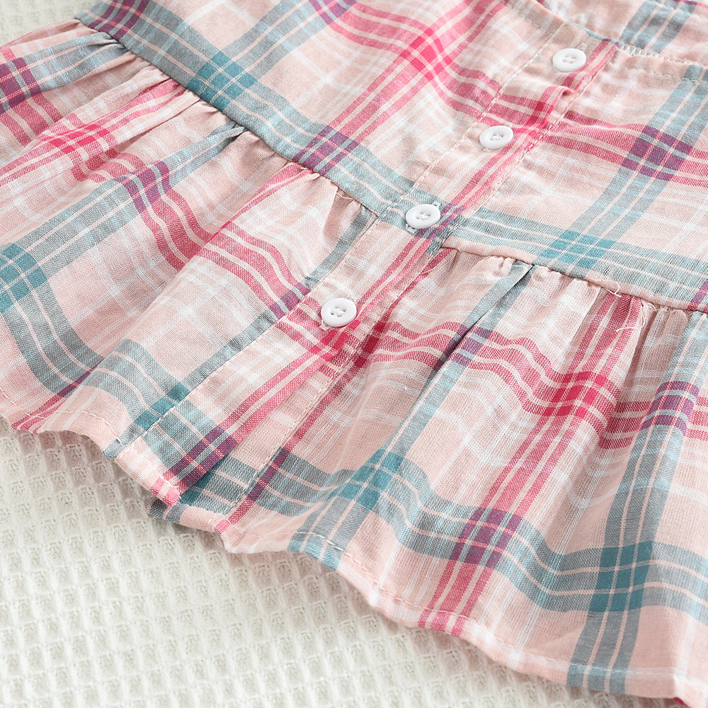 Girls' Contrast Colors Plaid Shirt+Loose Pant Set