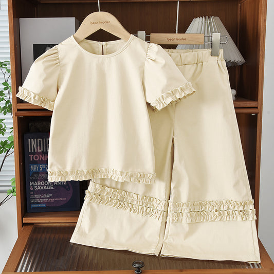 Girls' Ruffle T-shirt+Pant Casual Set