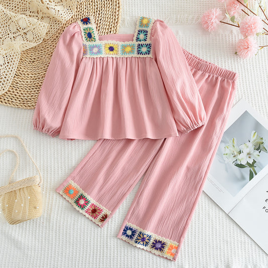 Girls' Ethnic Style Embroidery Casual Set