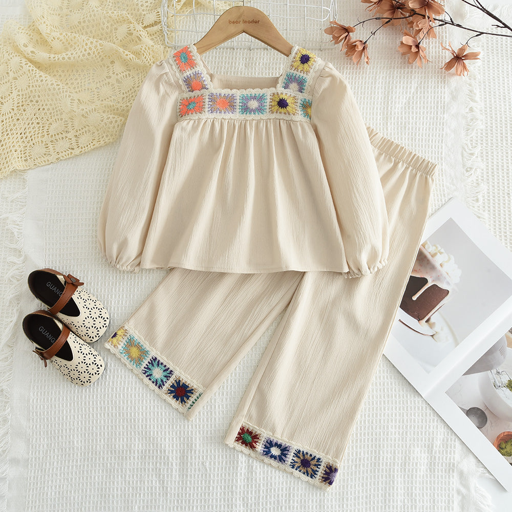 Girls' Ethnic Style Embroidery Casual Set