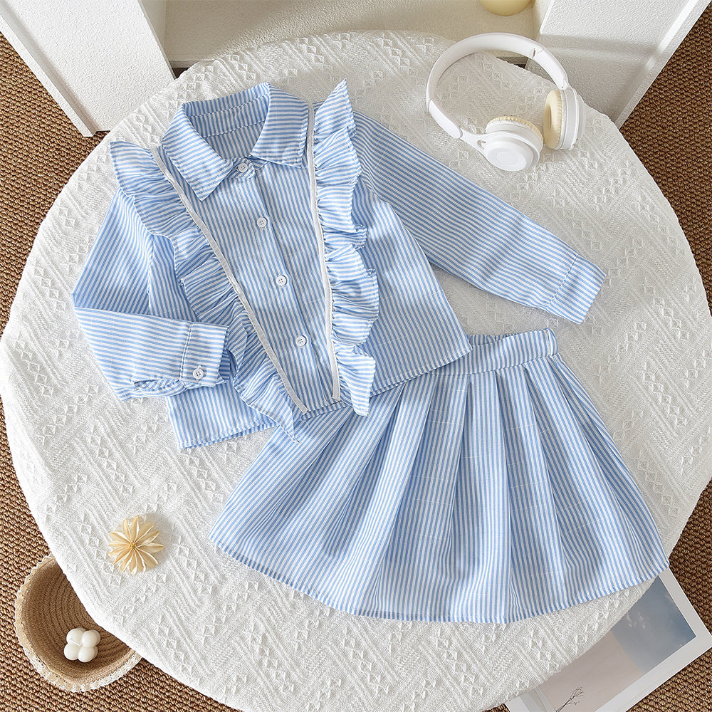 Girls' Vertical Stripes Ruffle Classic Set