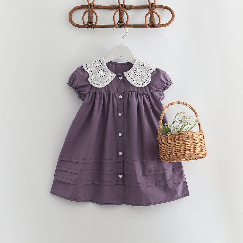 Girls' Floral Collar Cute Dress
