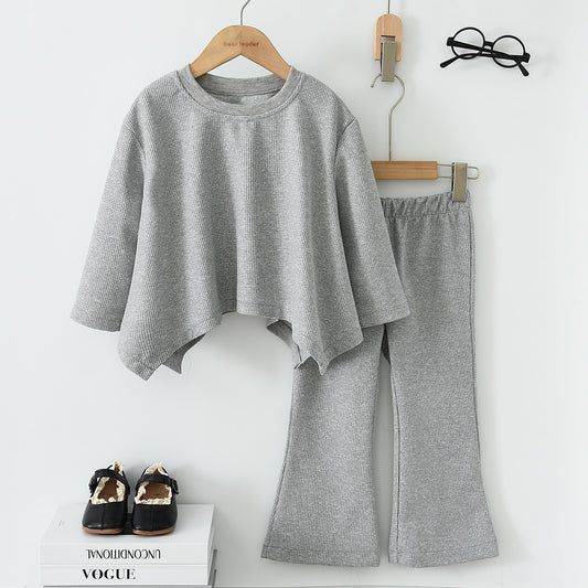 Girls' Loose Top+Flared Trousers Casual Set