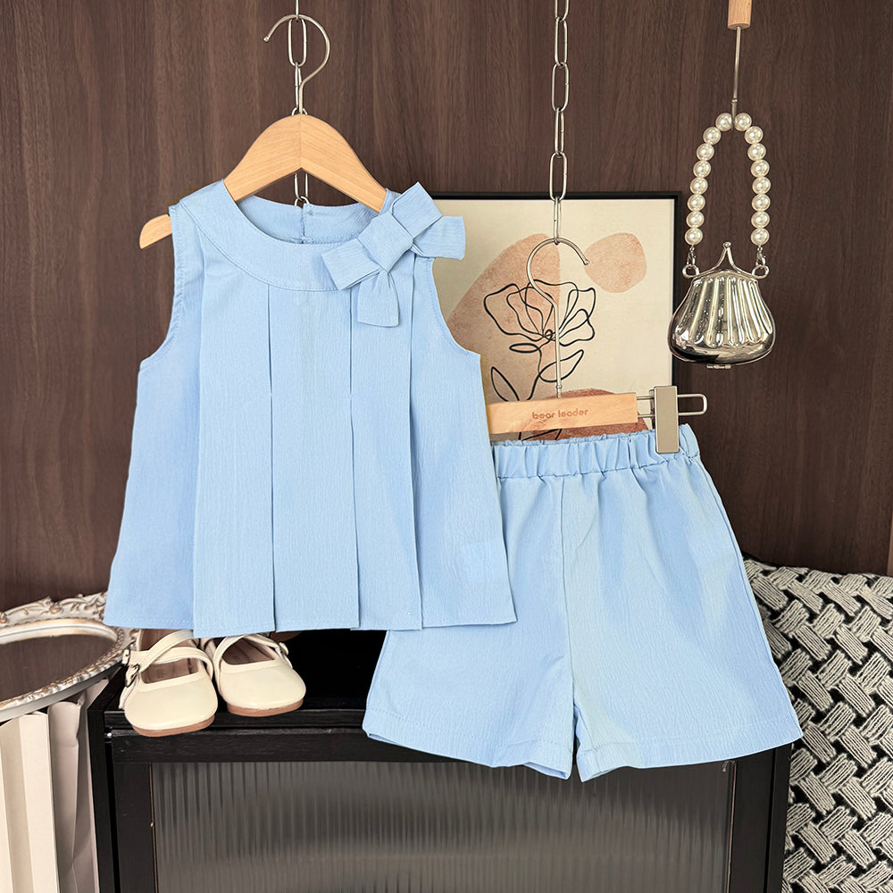 Girls' Bow-knot Top+shorts 2PCS Casual Set