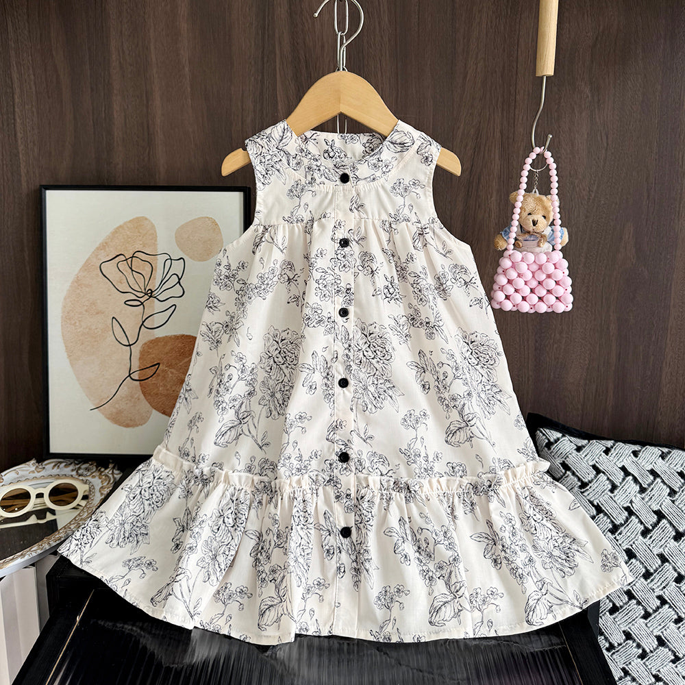 Girls' Ethnic Floral Printing Vintage Dress