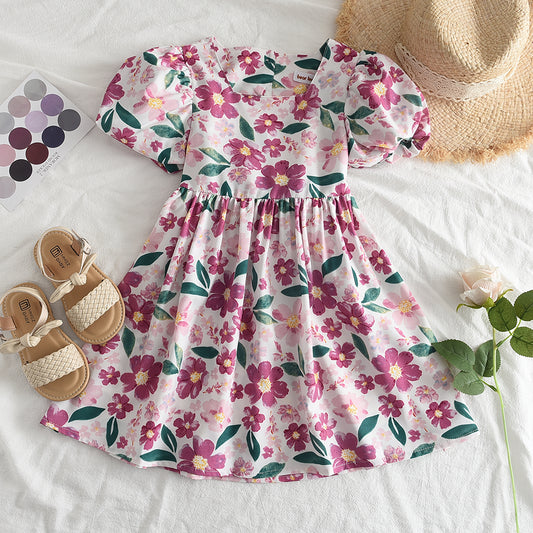 Girls' Floral Printing Vacation Dress