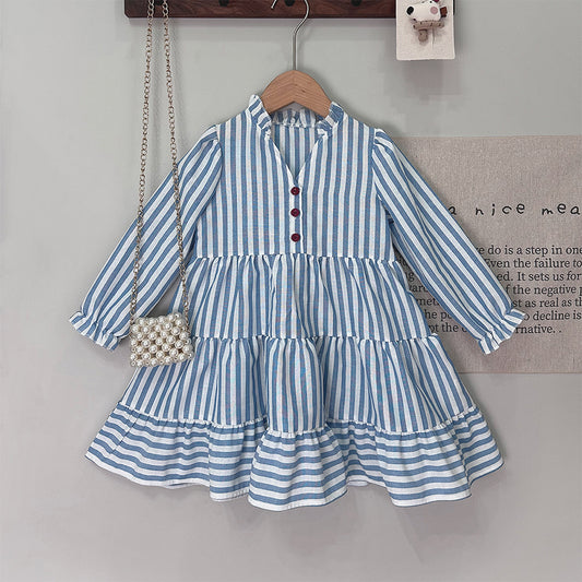 Girls' Vertical Stripes Fashion Outfit Street Dress