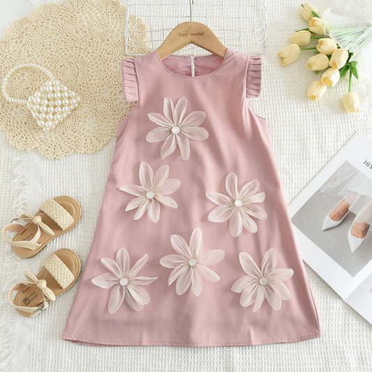Girls' Elegant Three-dimensional Floral Dress