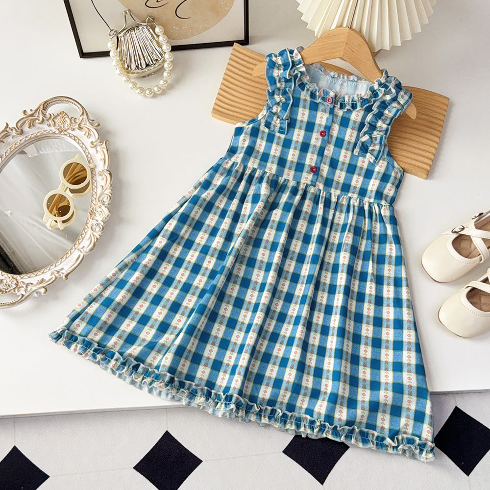 Girls' Ruffle Plaid Pattern Cute Dress