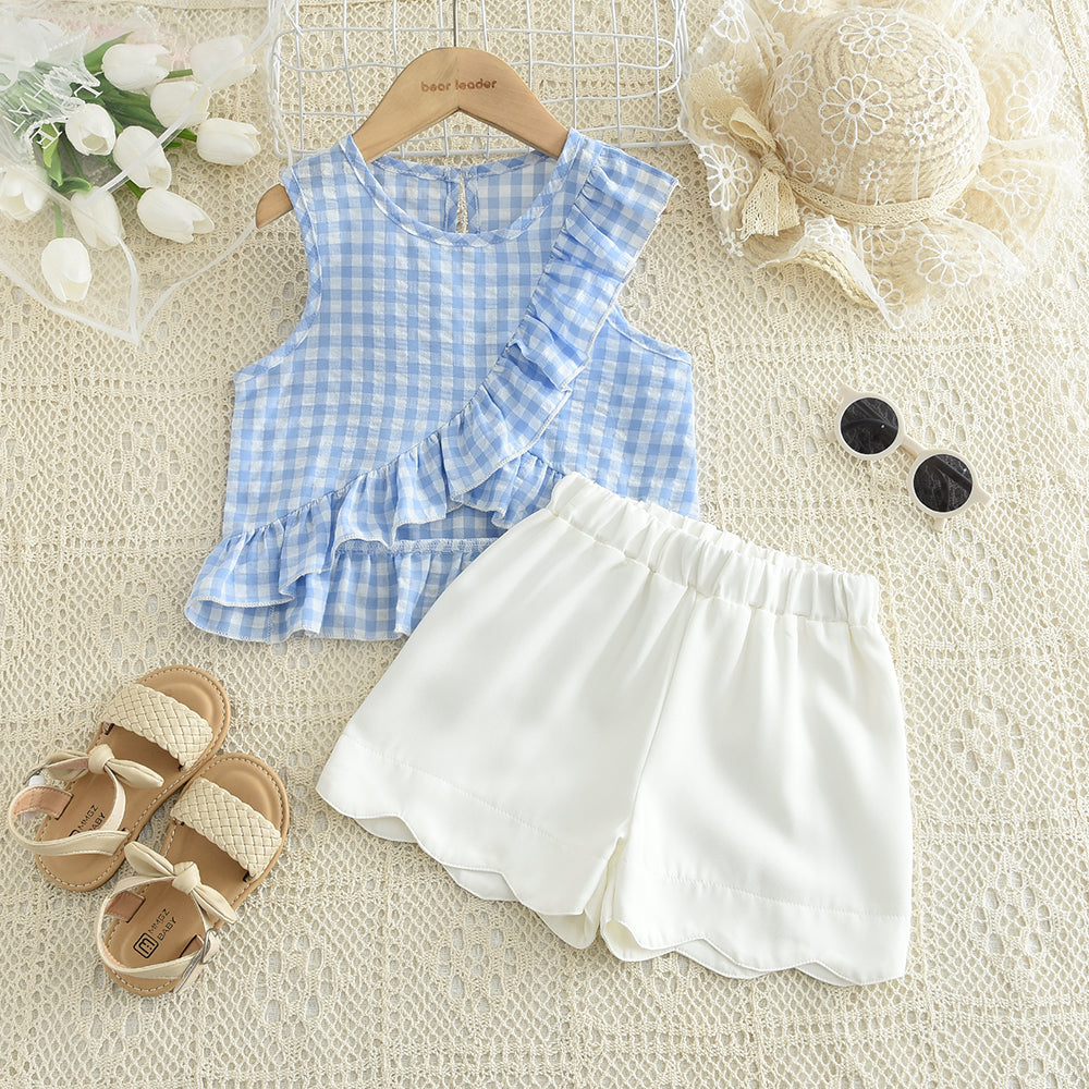Girls' Ruffle Plaid Casual Set