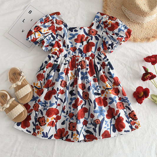 Girls' Floral Printing Cutout Tropical Dress