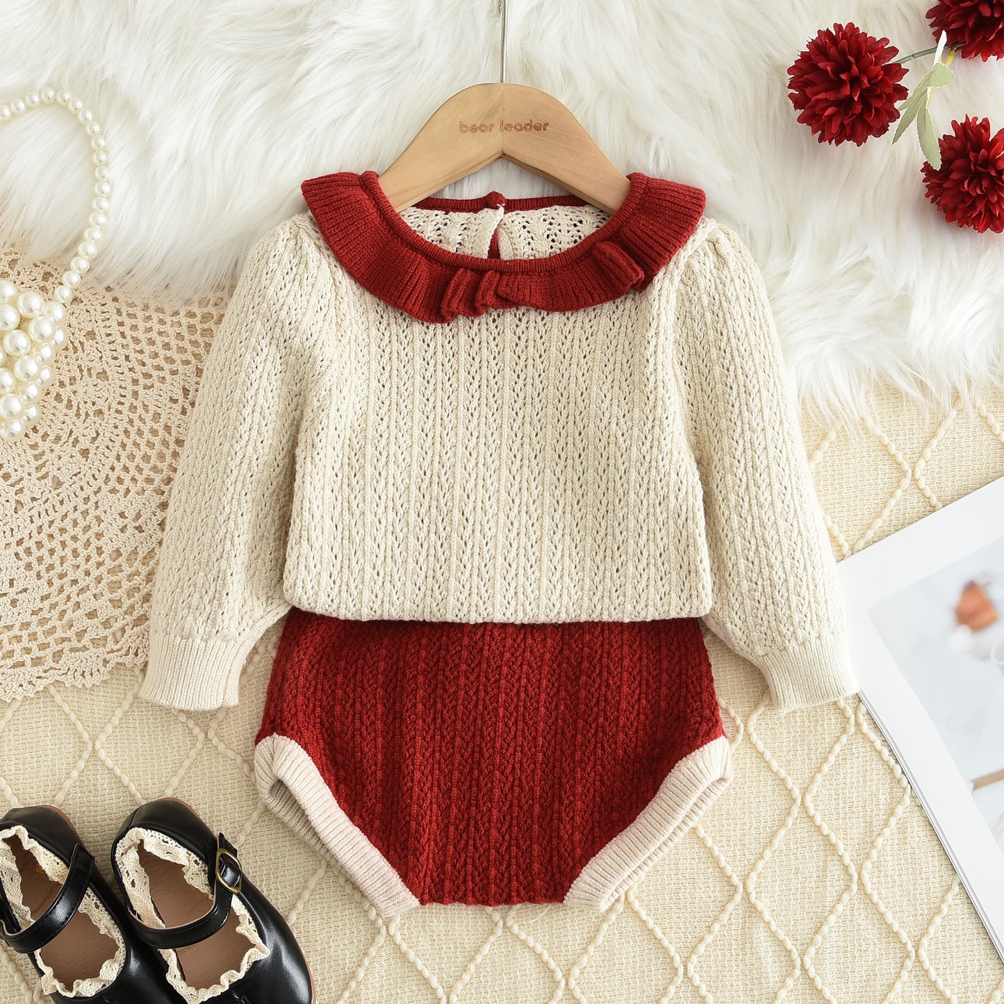 Girls' Christmas Knitted Top+Shorts Baby Set