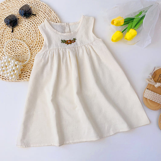 Girls' Floral Embroidery Cotton Dress