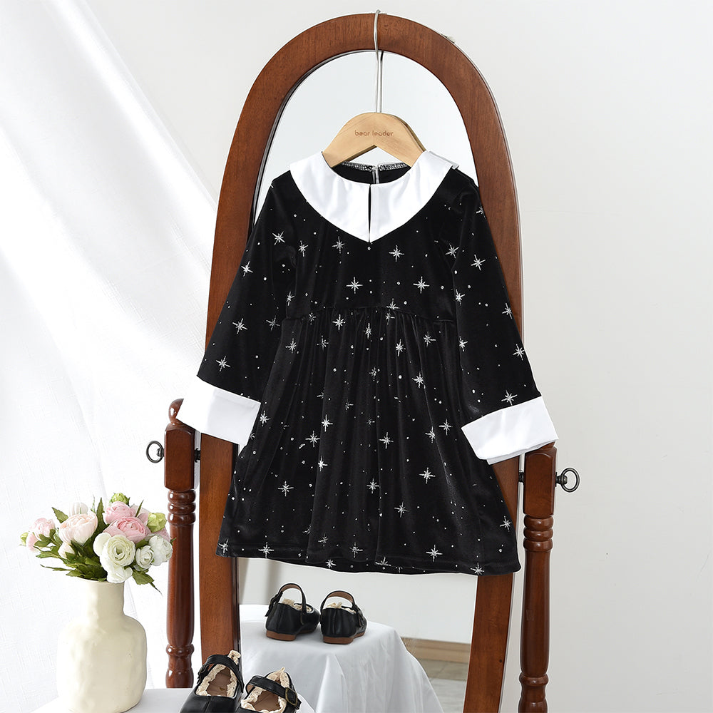 Girls' Starry Velvet Elegant Dress
