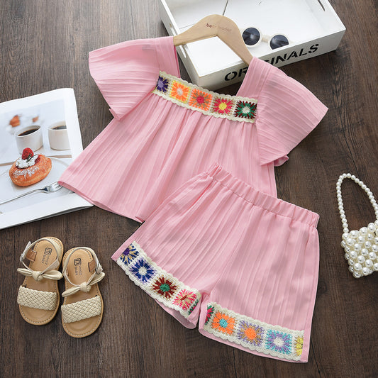 Girls' Ethnic Style Patch Shorts Set