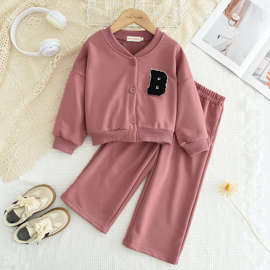 Girls' Letter Sleeve Casual Set