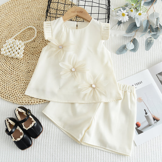 Girls' Flowers Shorts Elegant Set
