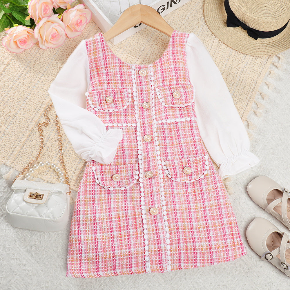 Girls' Plaid Pattern Elegant Dress