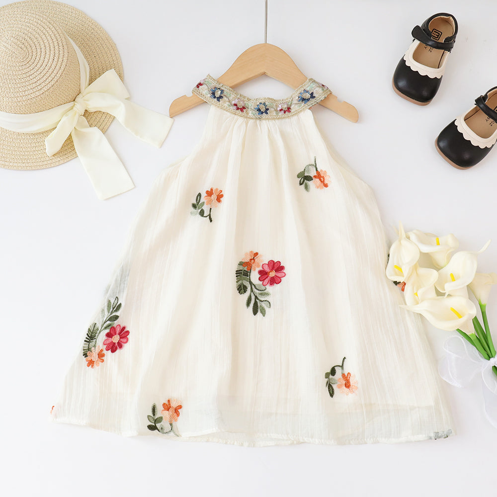 Girls' Floral Embroidery Ethnic Style Vacation Sun Dress