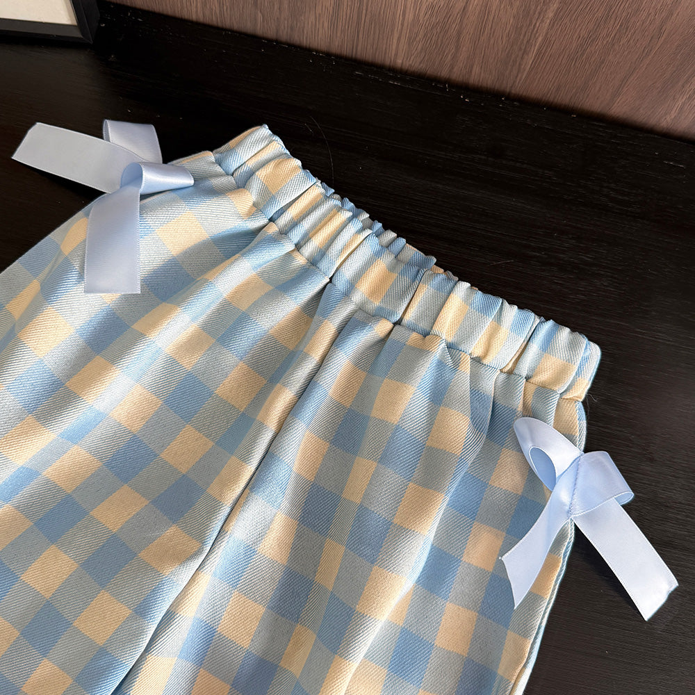 Girls' Plaid Trousers Cute Set+Free Bag