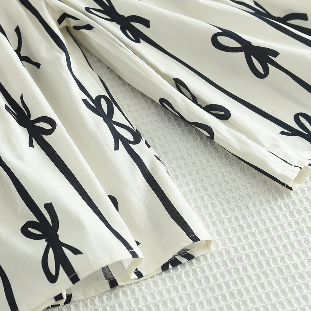 Girls' Ruffle Shirt+Bow-knot Printing Pant Elegant Set