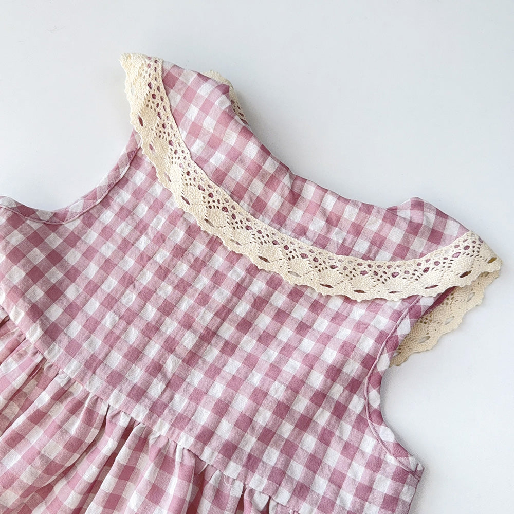 Girls' Plaid Pattern Lace Dress