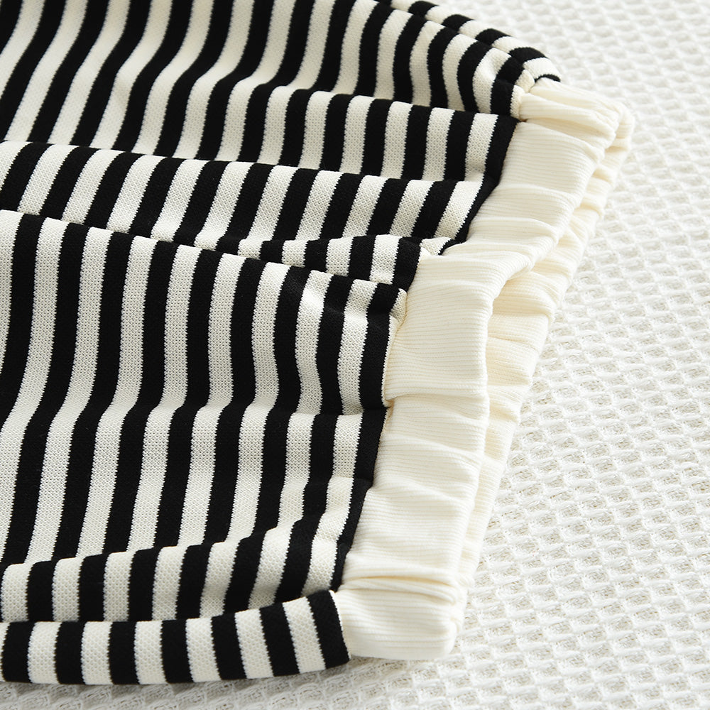 Girls' V-neck Stripes Trousers Casual Set