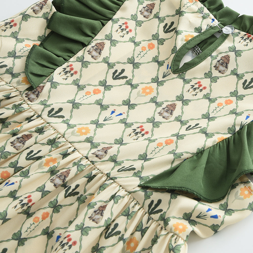 Girls' Cartoon Printing Ruffle Dress