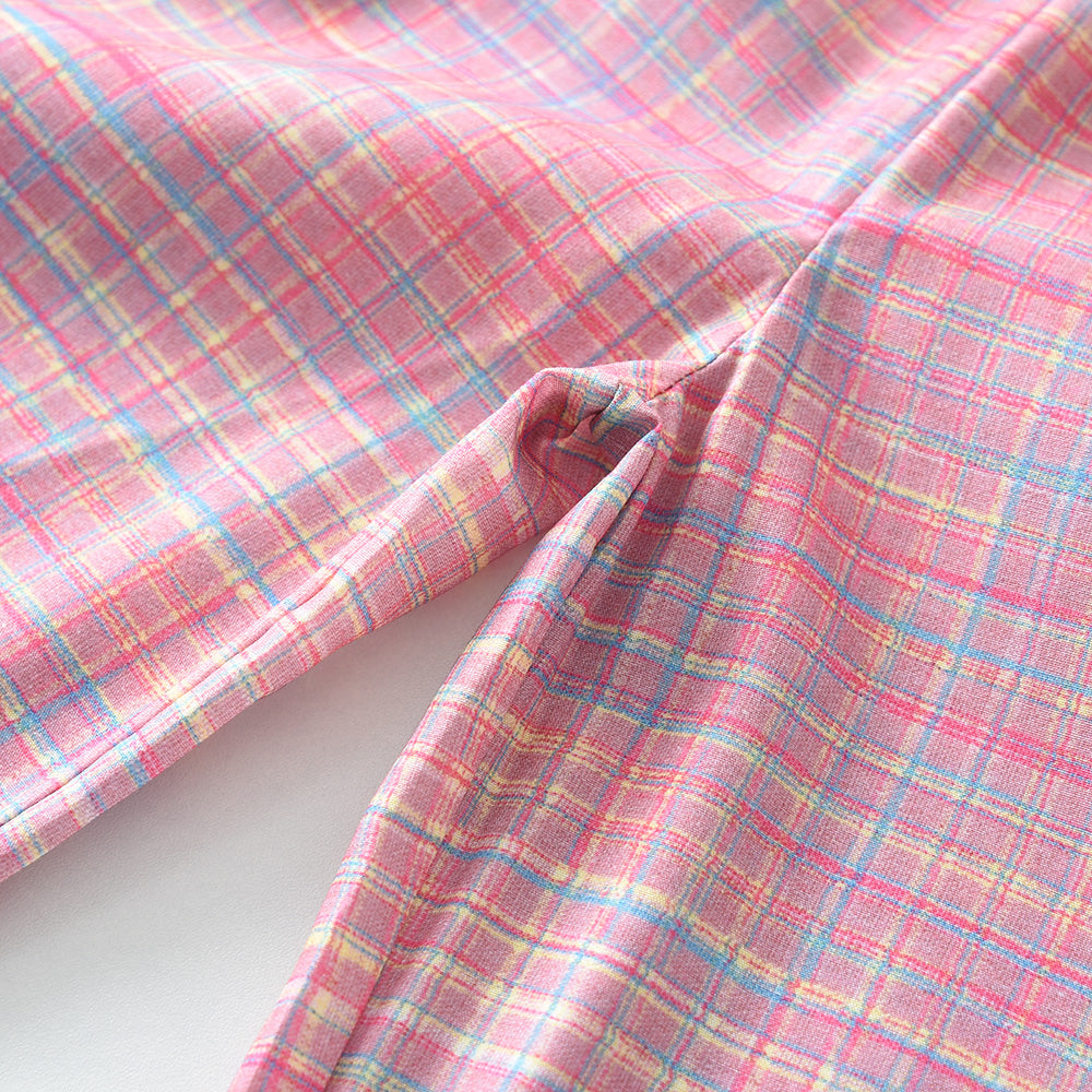 Girls' Plaid Sun-top+Trousers Vacation Set