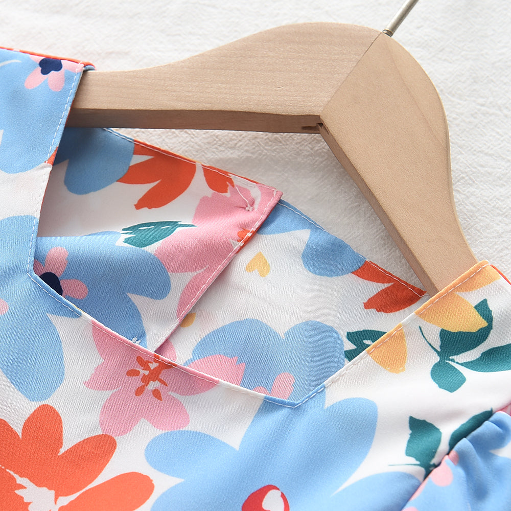 Girls' Flowers Printing Cutout Casual Dress