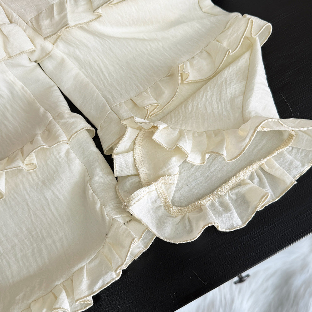 Girls' Bow-knot Sun-top+Ruffle Pant Set