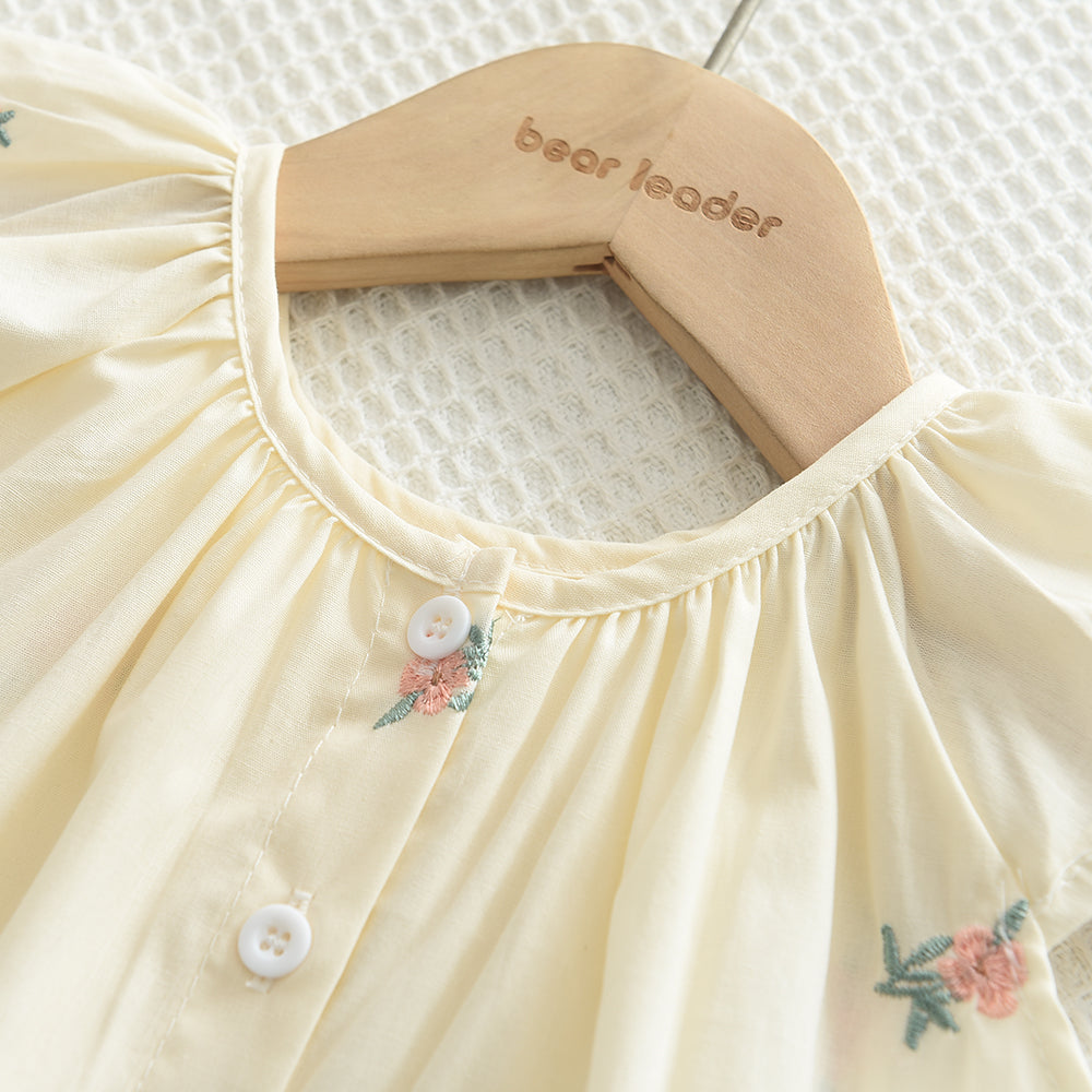 Girls' Floral Embroidery Ruffle Cotton Set