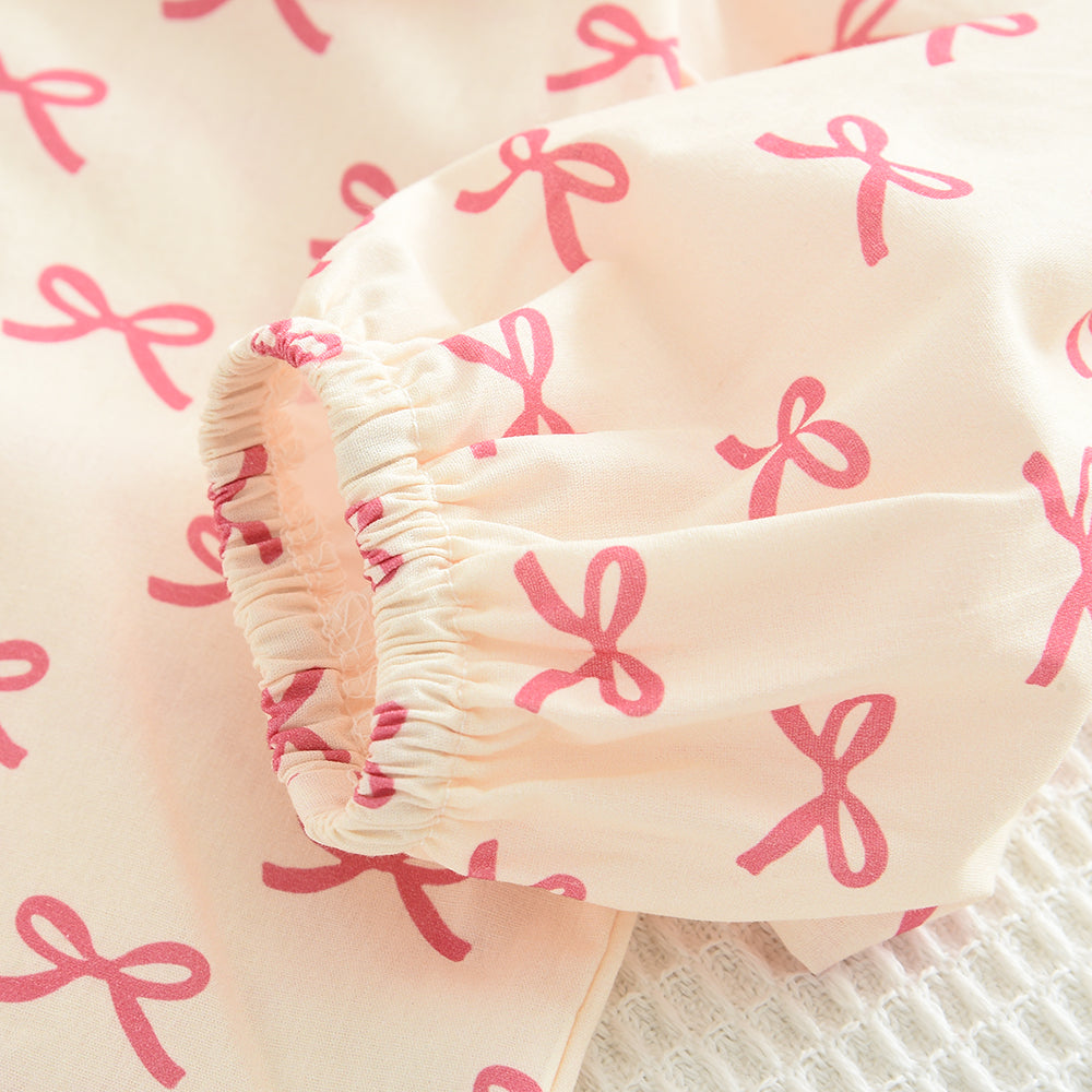 Girls' Bow-knot Printing Shirt+Patchwork Skirt Set