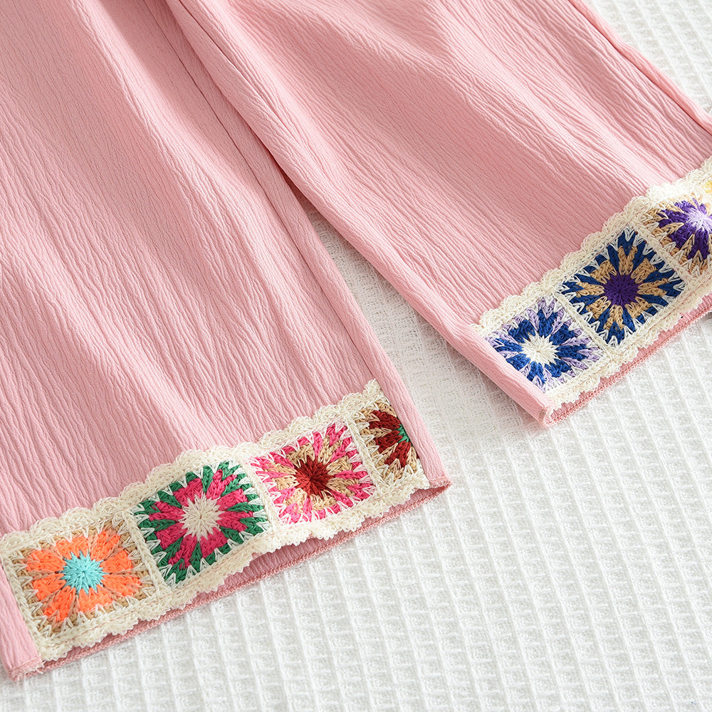 Girls' Ethnic Style Embroidery Casual Set