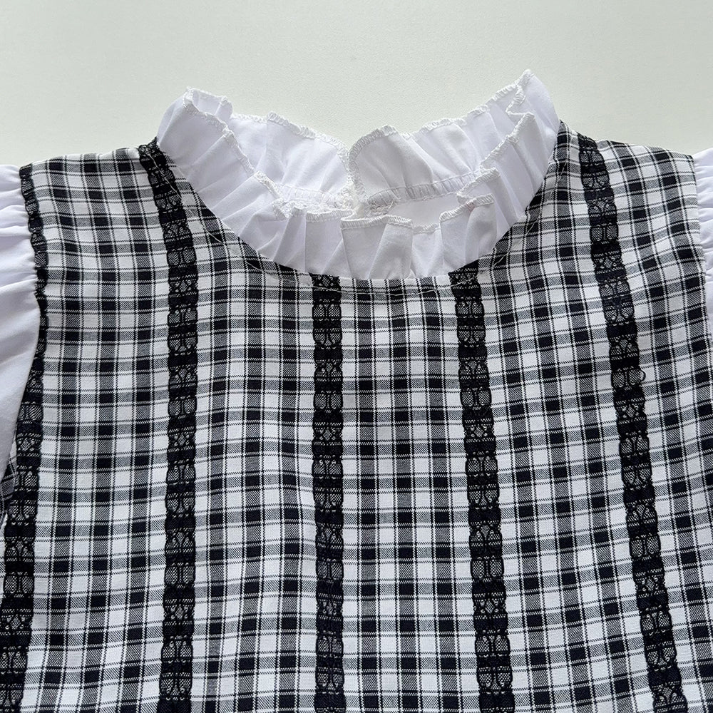 Girls' Classic Plaid Ruffle Lace Set