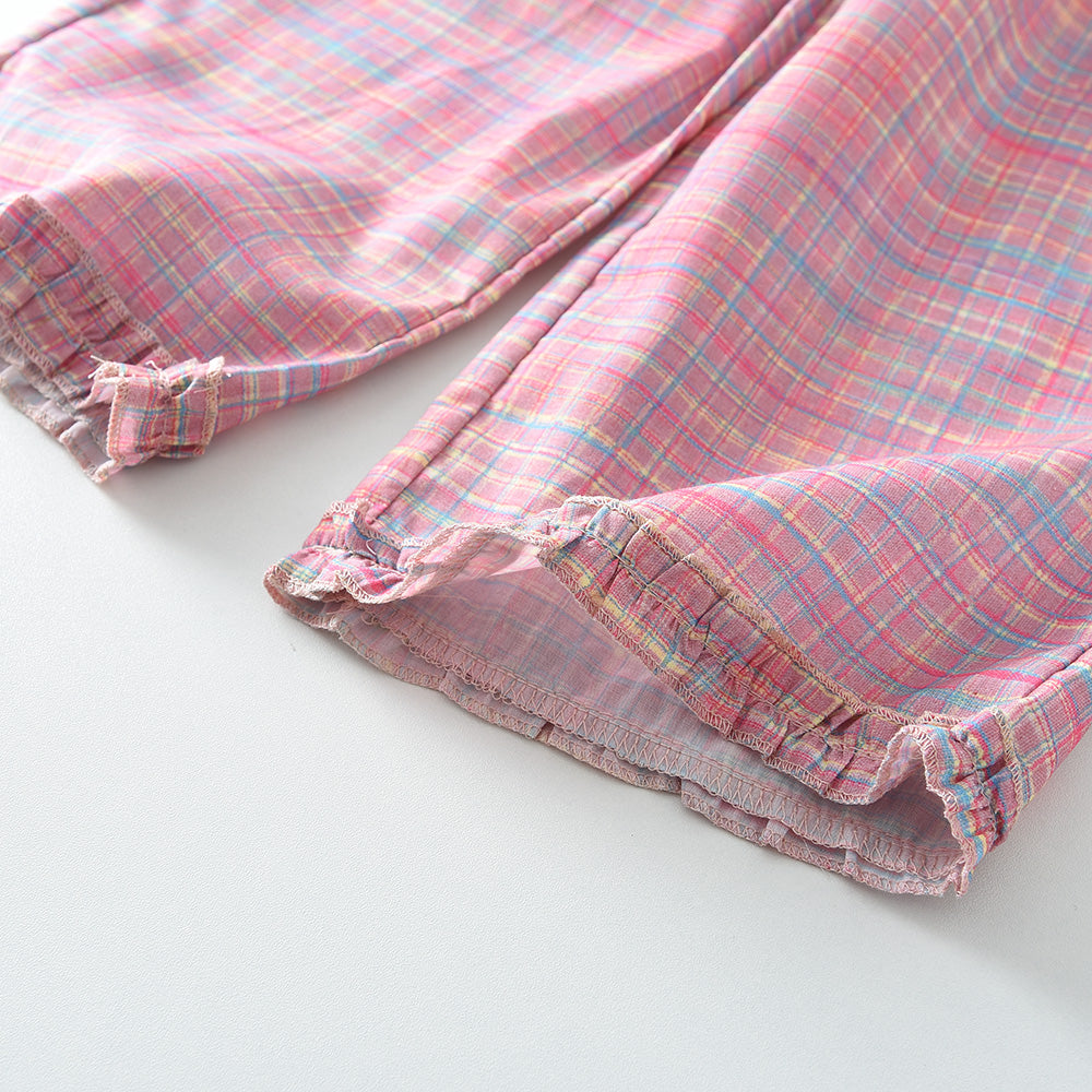 Girls' Plaid Sun-top+Trousers Vacation Set