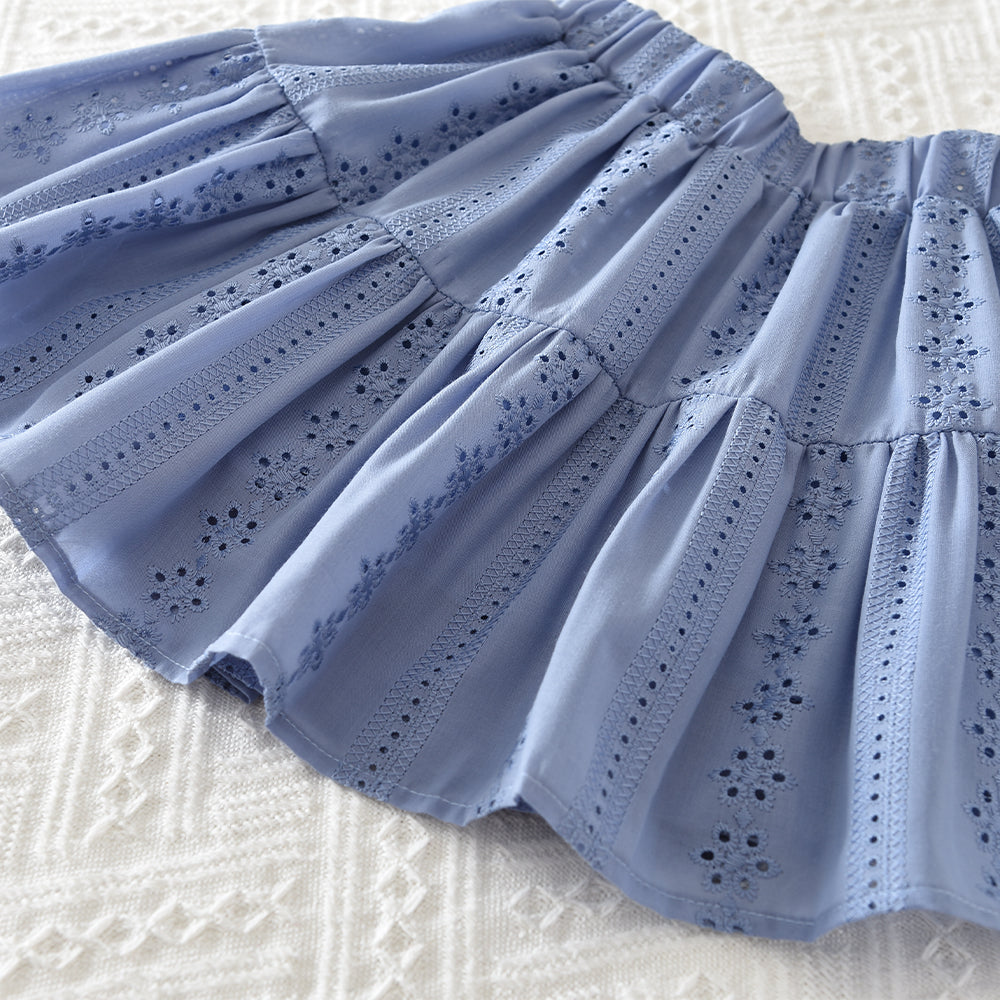 Girls' Floral Hollow-out Ruffle Set
