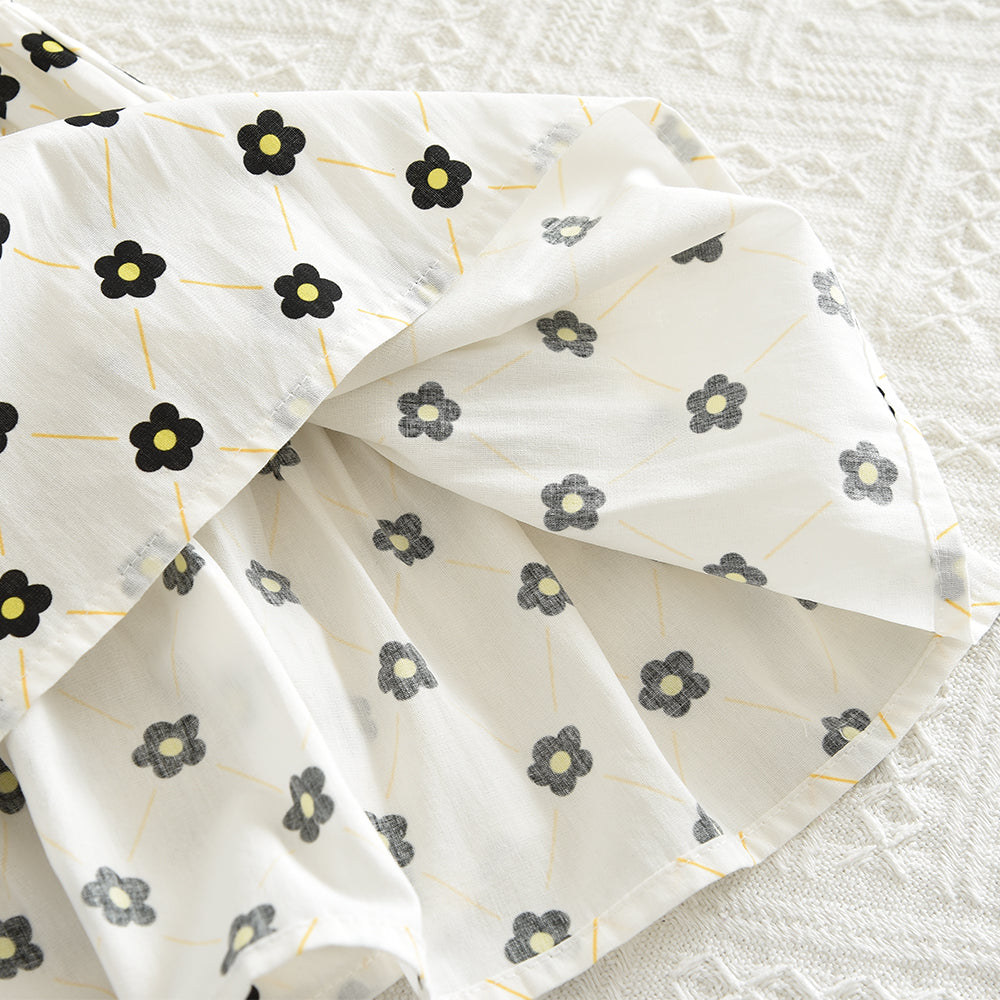 Girls' Bow-knot Printing Shirt+Patchwork Skirt Set