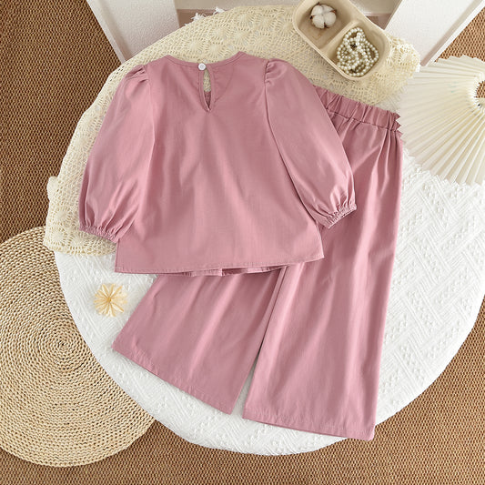 Girls' Long Sleeve Bow-knot Casual Set