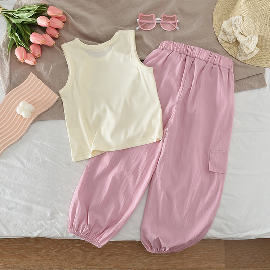 Girls' Vest+Sports Trousers Casual Outdoors Set