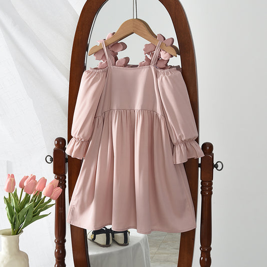 Girls' 3D Flowers Off-shoulder Sun Dress
