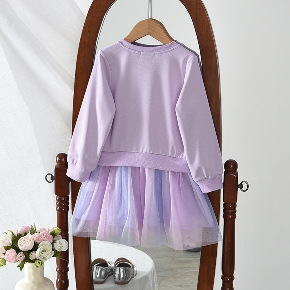 Girls' Cartoon Unicorn Patchwork Mesh Dress