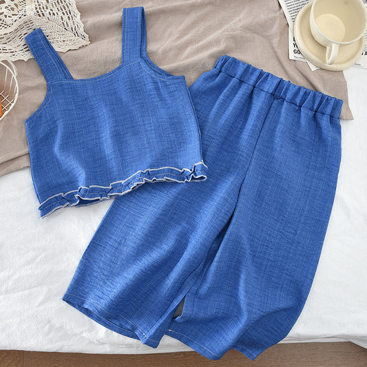 Girls' Bow-knot Printing Sun-top+Pant 2PCS Set