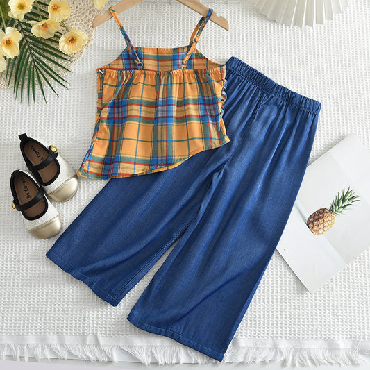 Girls' Contrast Colors Sun-top+Pant Fashion Set